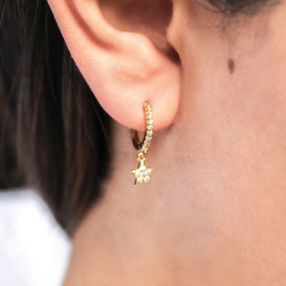 Arete Star Pendiente Estrella Plata Baño De Oro
