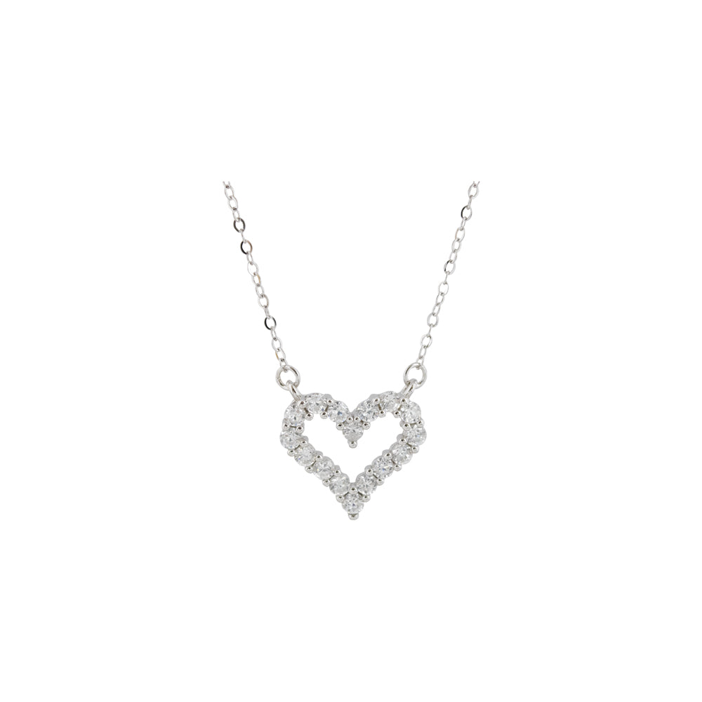 collar de corazon plateado con plata, collar de corazon con piedras, collar plateado de corazon con piedras, collar con dije corazon con piedras