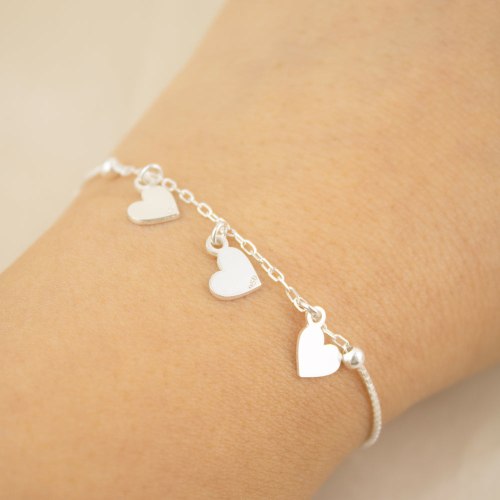 Pulsera 3 Corazones Plata