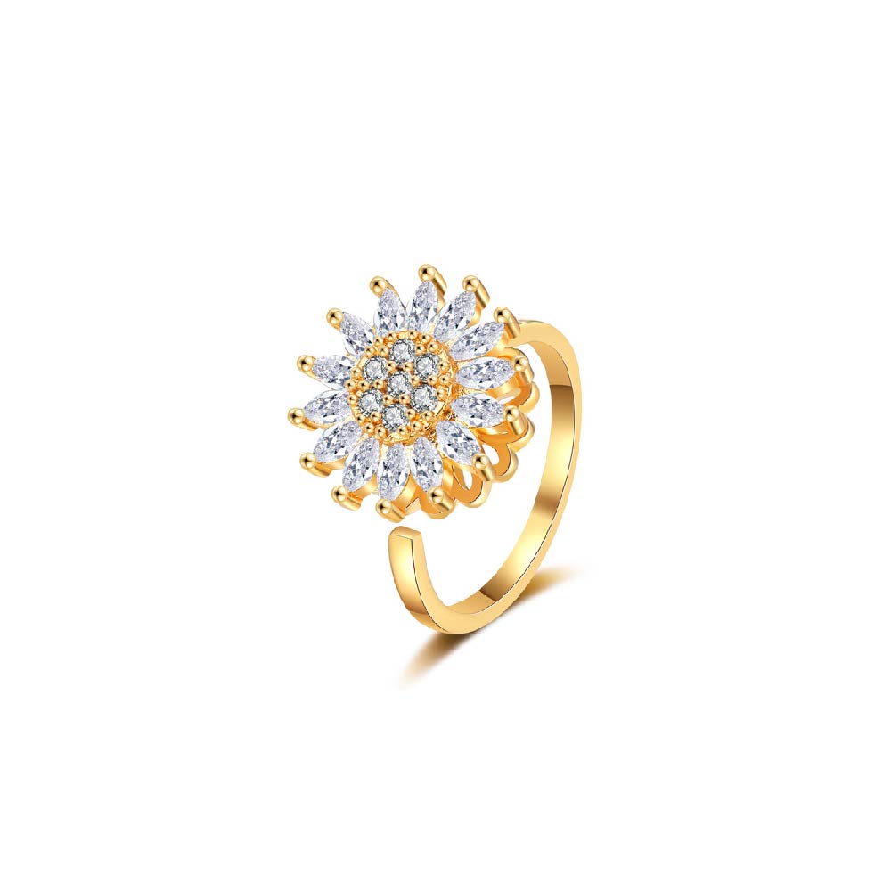 anillo regulable, anillo dorado, anillo regulable de plata, anillo girasol, anillo antiestrés , anillo anti ansiedad, anillo girasol giratorio