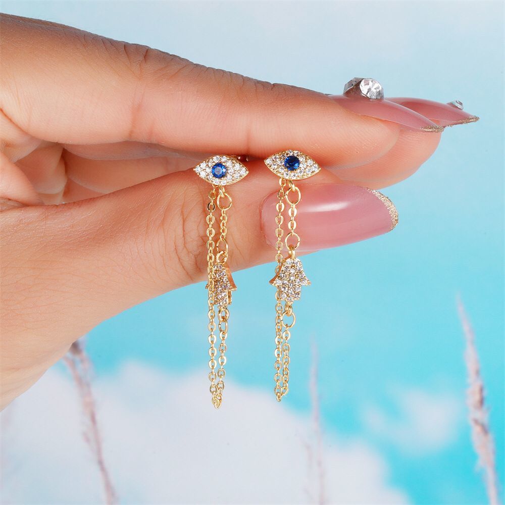 Arete Ojo Turco Pendiente Baño de Oro AQ
