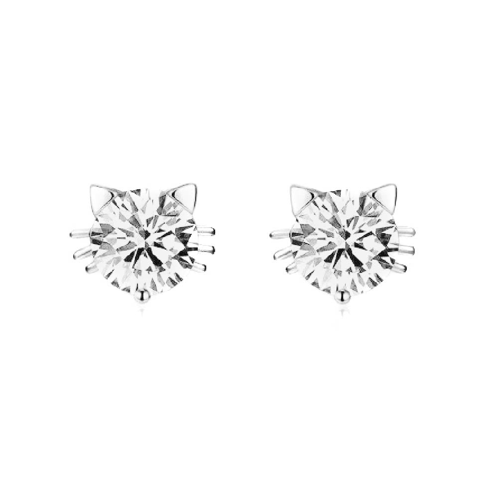 aretes pequeños de gato, aretes plateados, aretes con piedra de gato