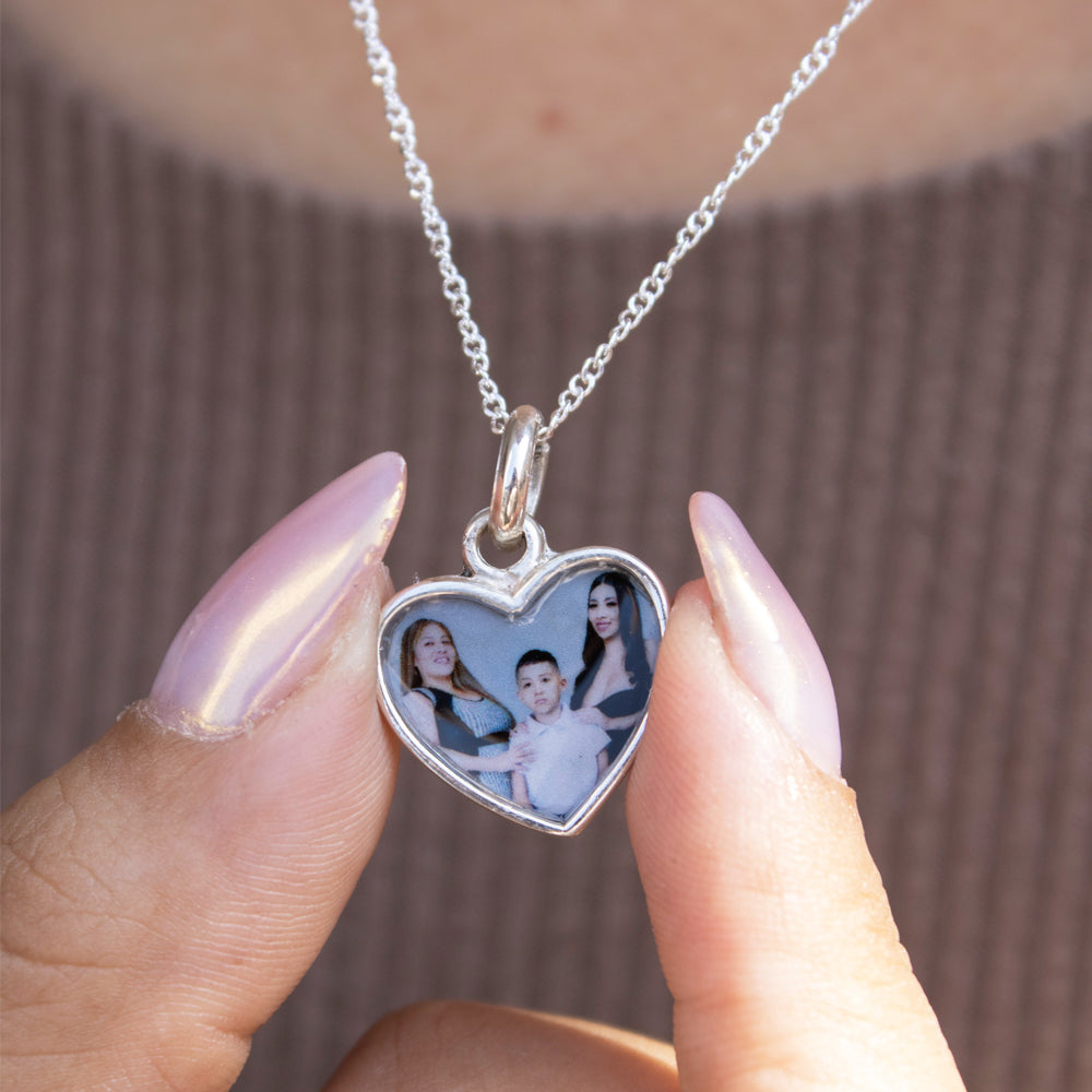 Collar portafoto, relicario corazón plateado para colocar foto