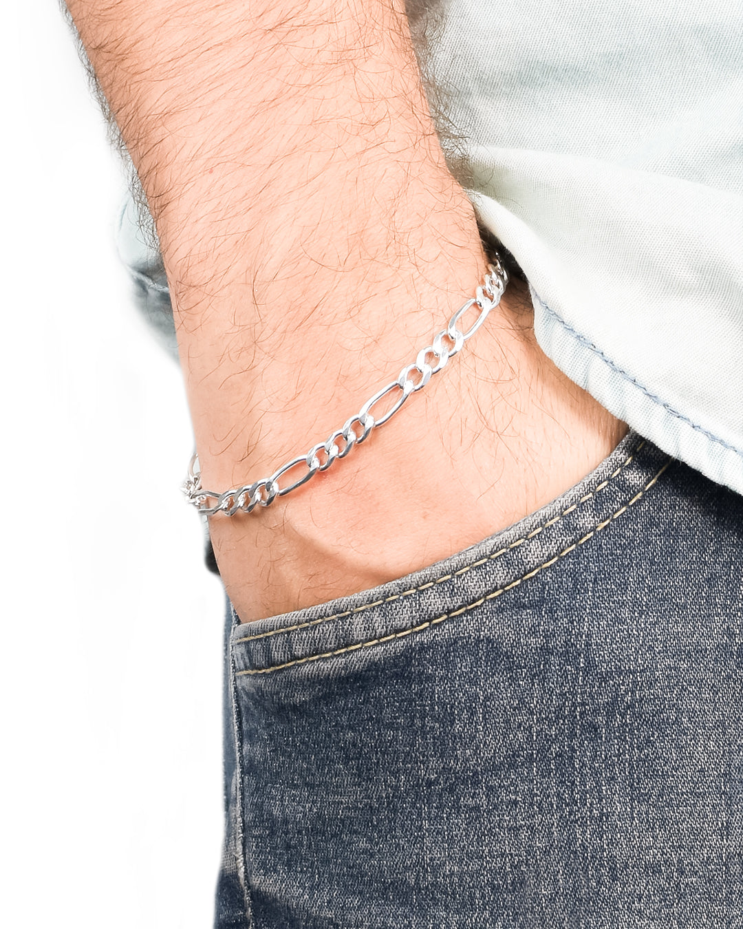 Pulsera Figaro Tipo Cartier Hombre Plata