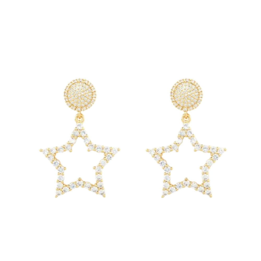 aretes de estrella, aretes dorados de estrella con piedras, aretes con brillos, aretes dorados