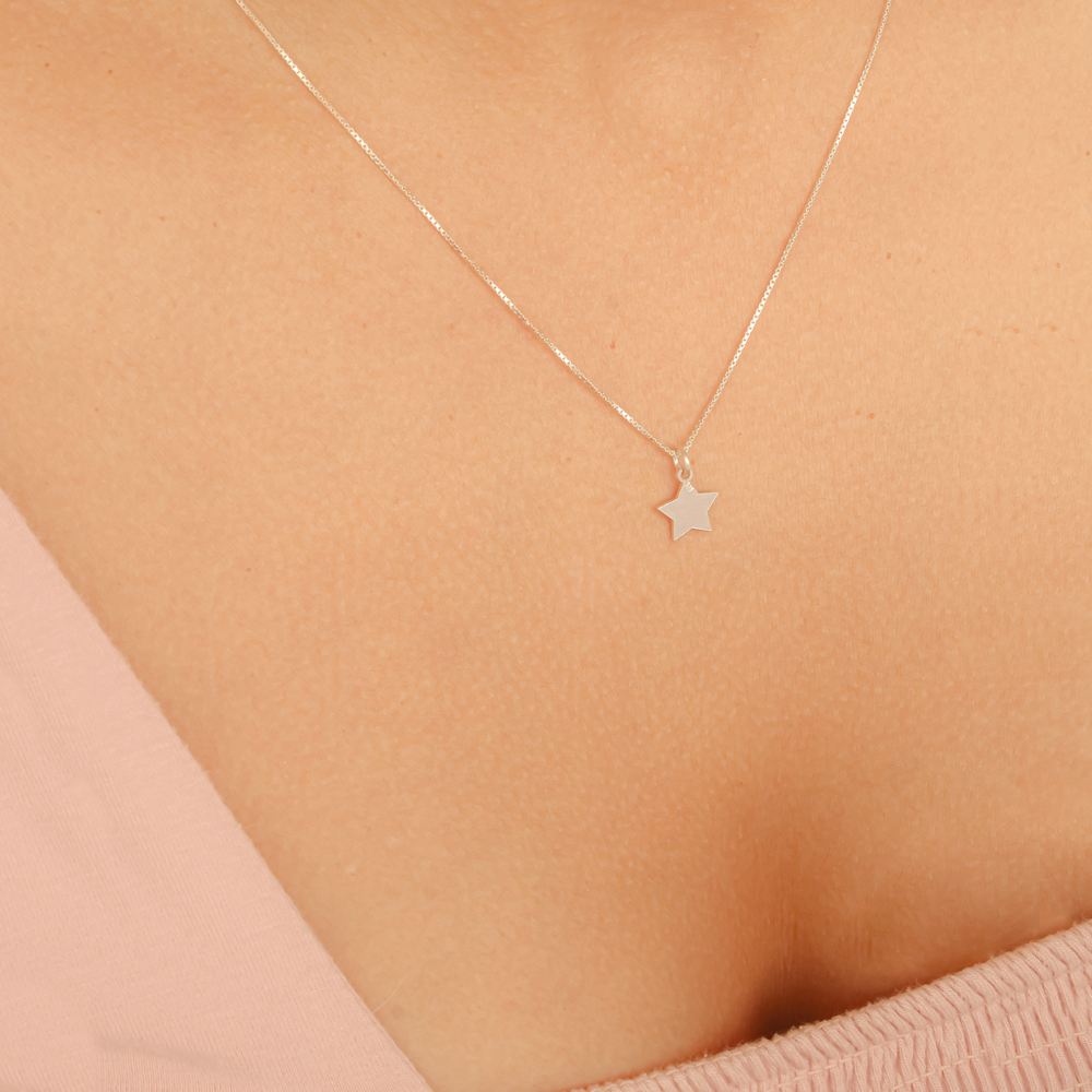 collar con dije de estrella, collar plateado con estrella, collar con colgante de estrella, collar de plata