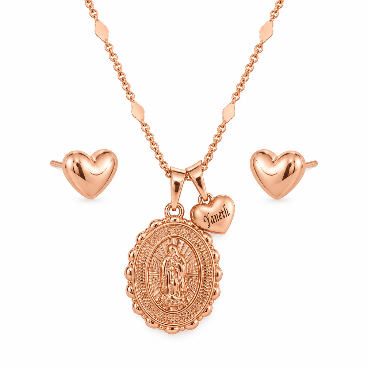 Set Virgen Guadalupe Oval Grabado Rose