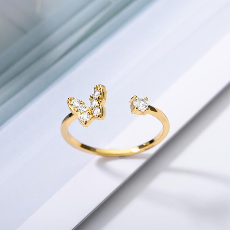 Anillo Butty Mariposa Regulable Acero Dorado