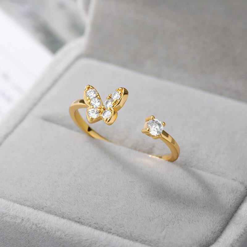 Anillo Butty Mariposa Regulable Acero Dorado