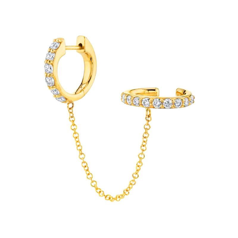 argollas doradas doble, argolla con cadena, argolla e ear cuff argolla con piedras, arete dorado doble, arete doble con cadena