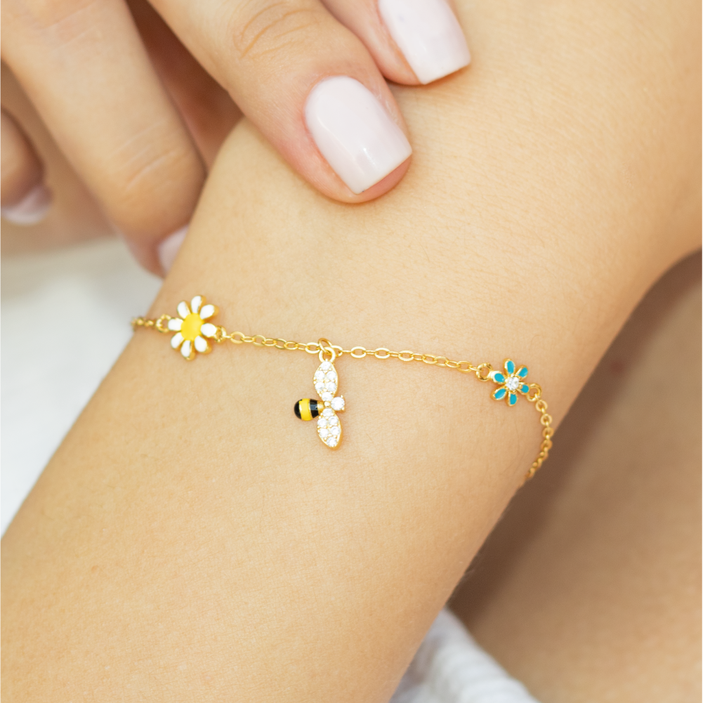 Pulsera Abejita Garden Plata Bañada en Oro