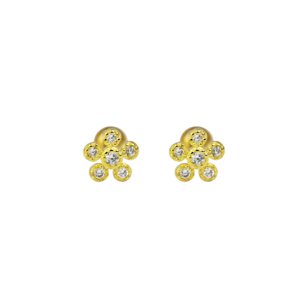 Aretes pequeños dorados de flor con piedras