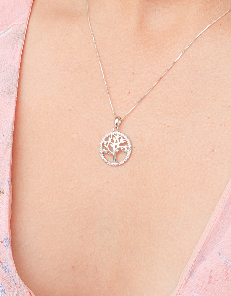 collar de plata con arbol de la prosperidad, collar de plata de arbol, collar con dije de arbol, collar plateado