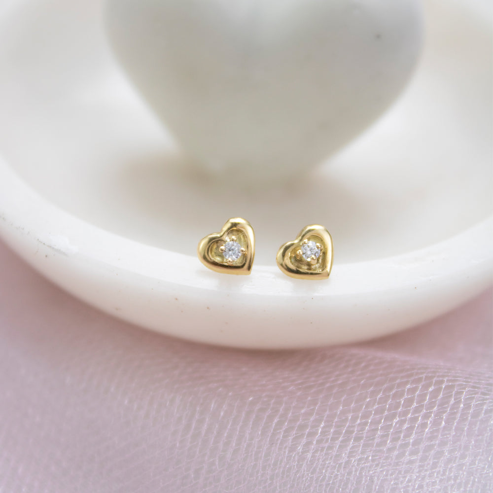Arete Abridor Corazón Cristal Oro 18k