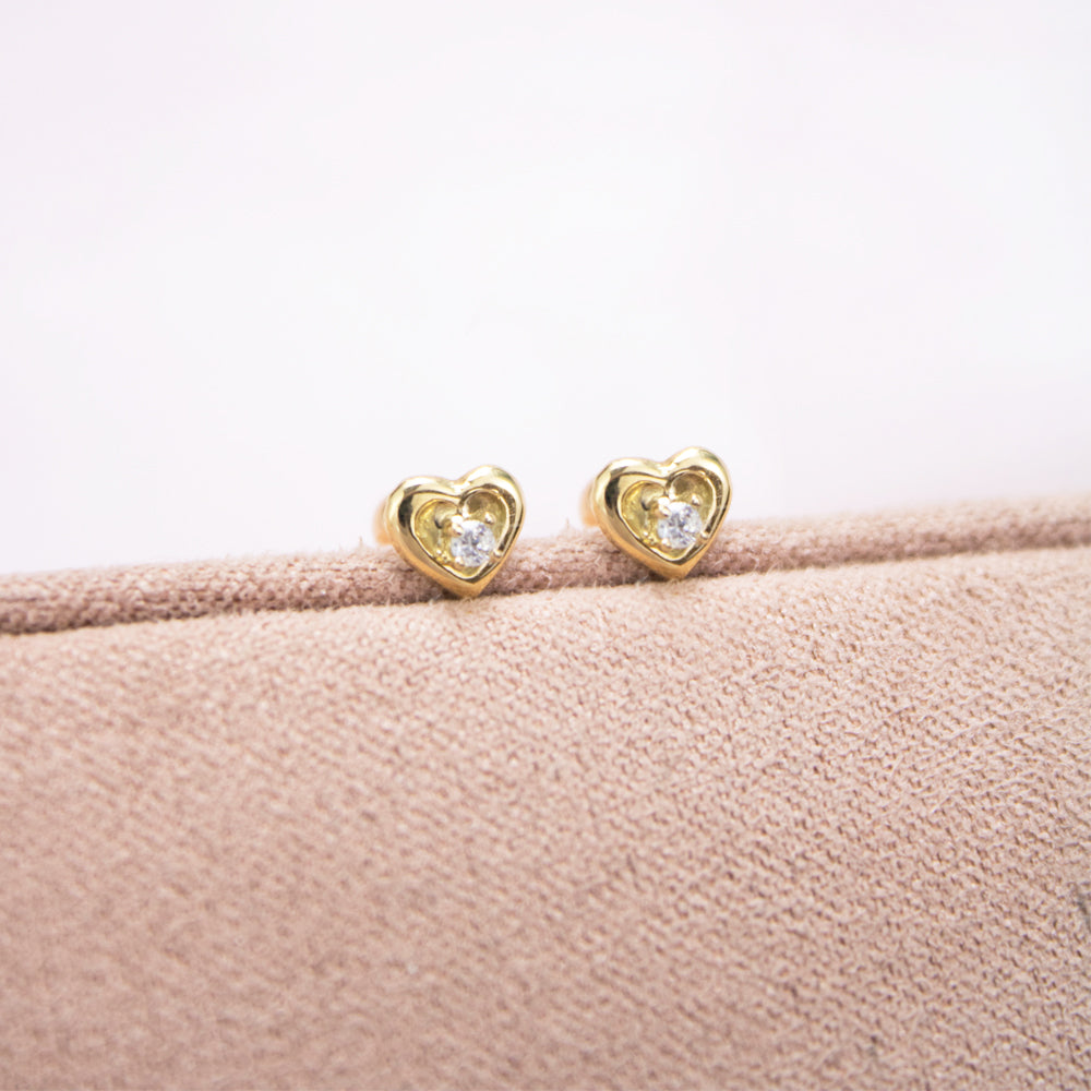 Arete Abridor Corazón Cristal Oro 18k