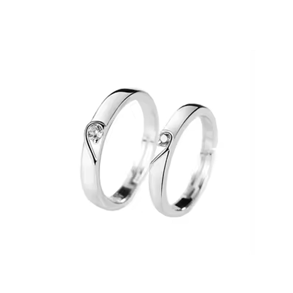 Set Anillos Regulables de Amor Corazones Plateado Plata
