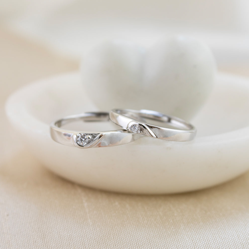 Set Anillos Regulables de Amor Corazones Plateado Plata