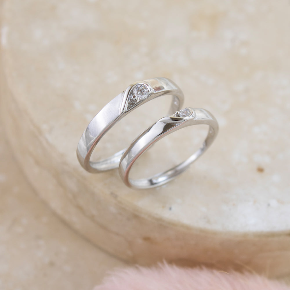 Set Anillos Regulables de Amor Corazones Plateado Plata
