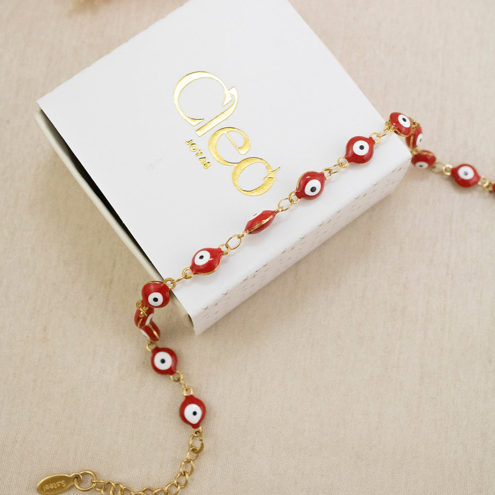Pulsera Ojo turco Rojo Acero