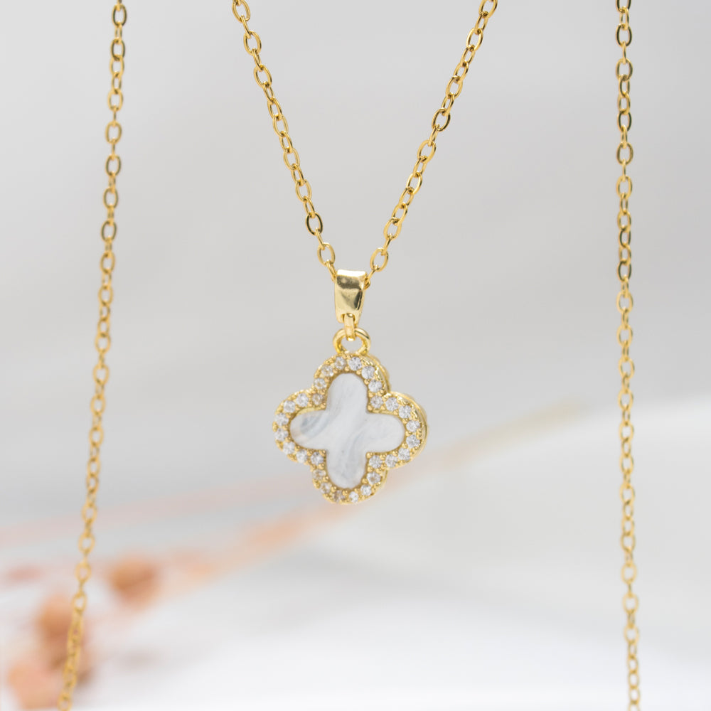 Collar Trebol Dupe Blanco Acero