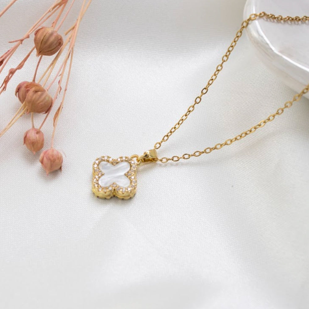Collar Trebol Dupe Blanco Acero