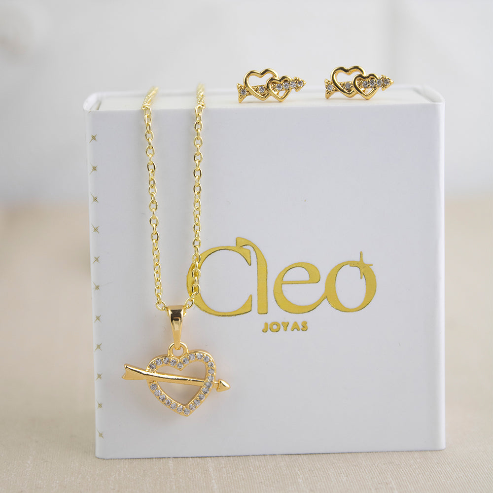 Set Corazón Flechado Dorado Acero