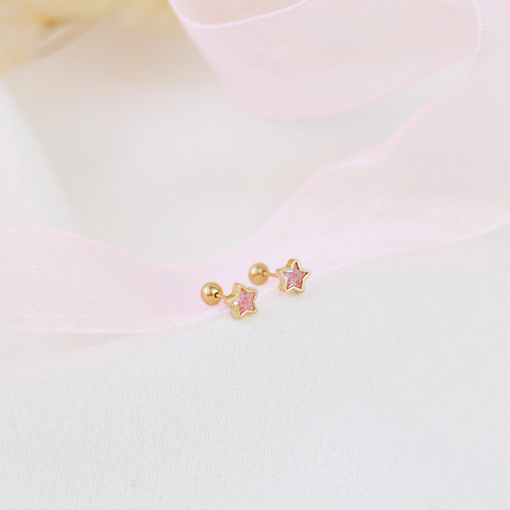 Arete Abridor Estrella Circon Oro 18k
