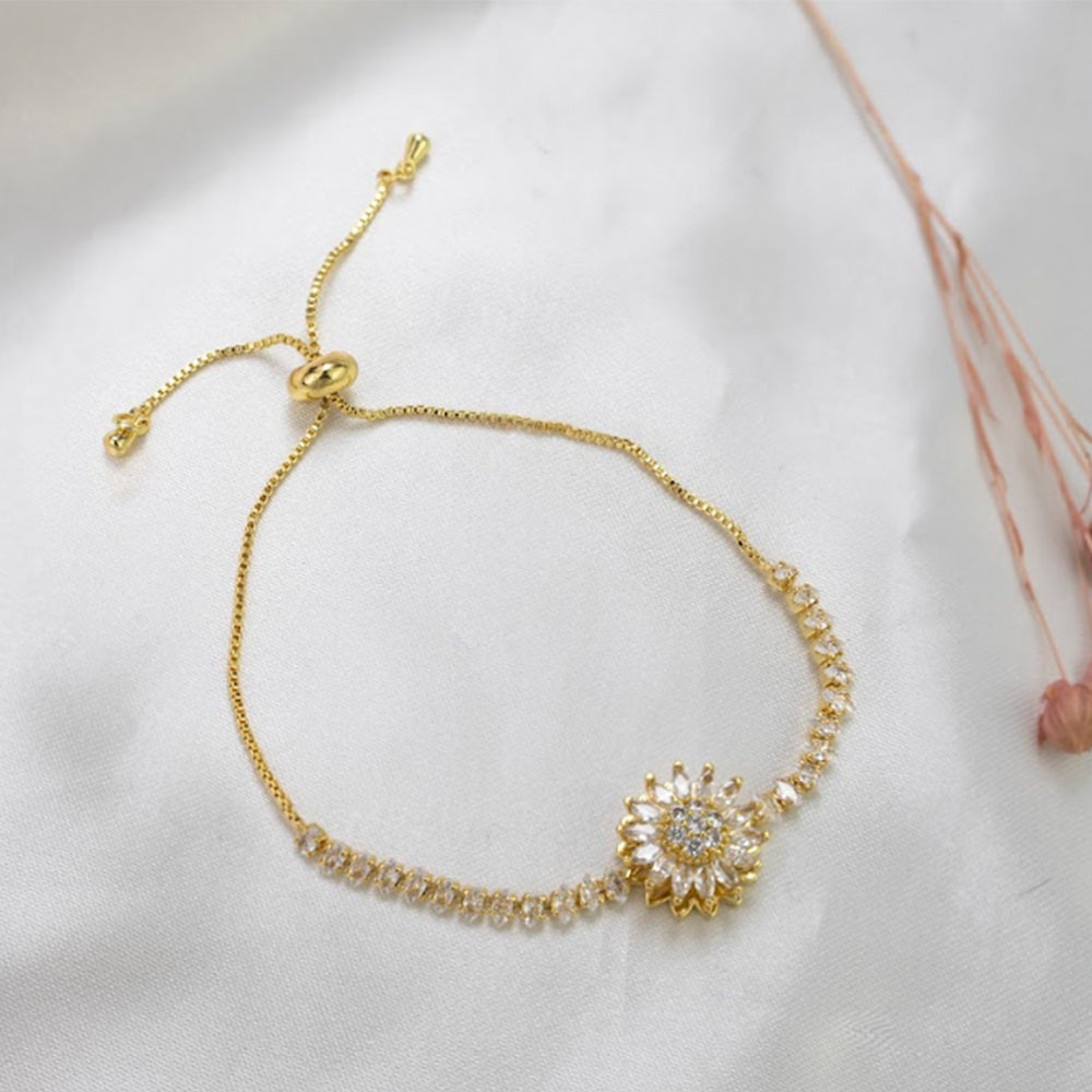 Pulsera Girasol Giratorio Regulable Dorado Acero