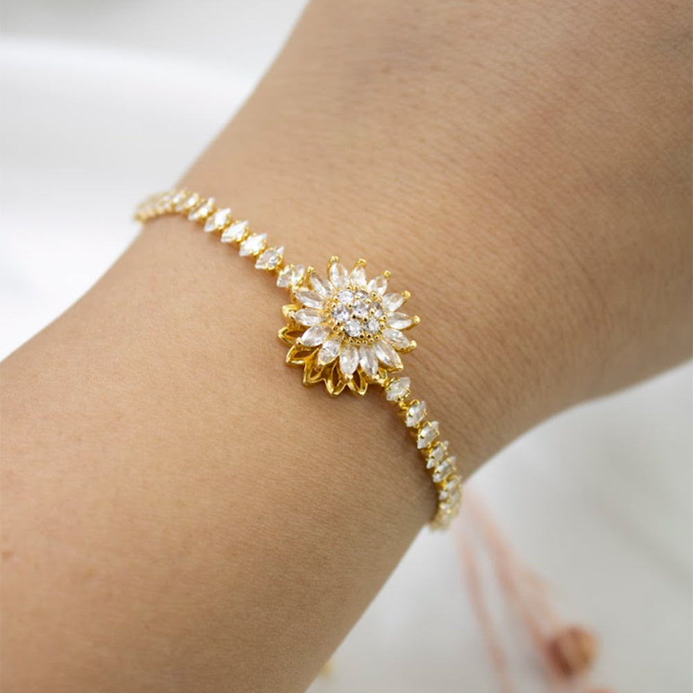 Pulsera Girasol Giratorio Regulable Dorado Acero