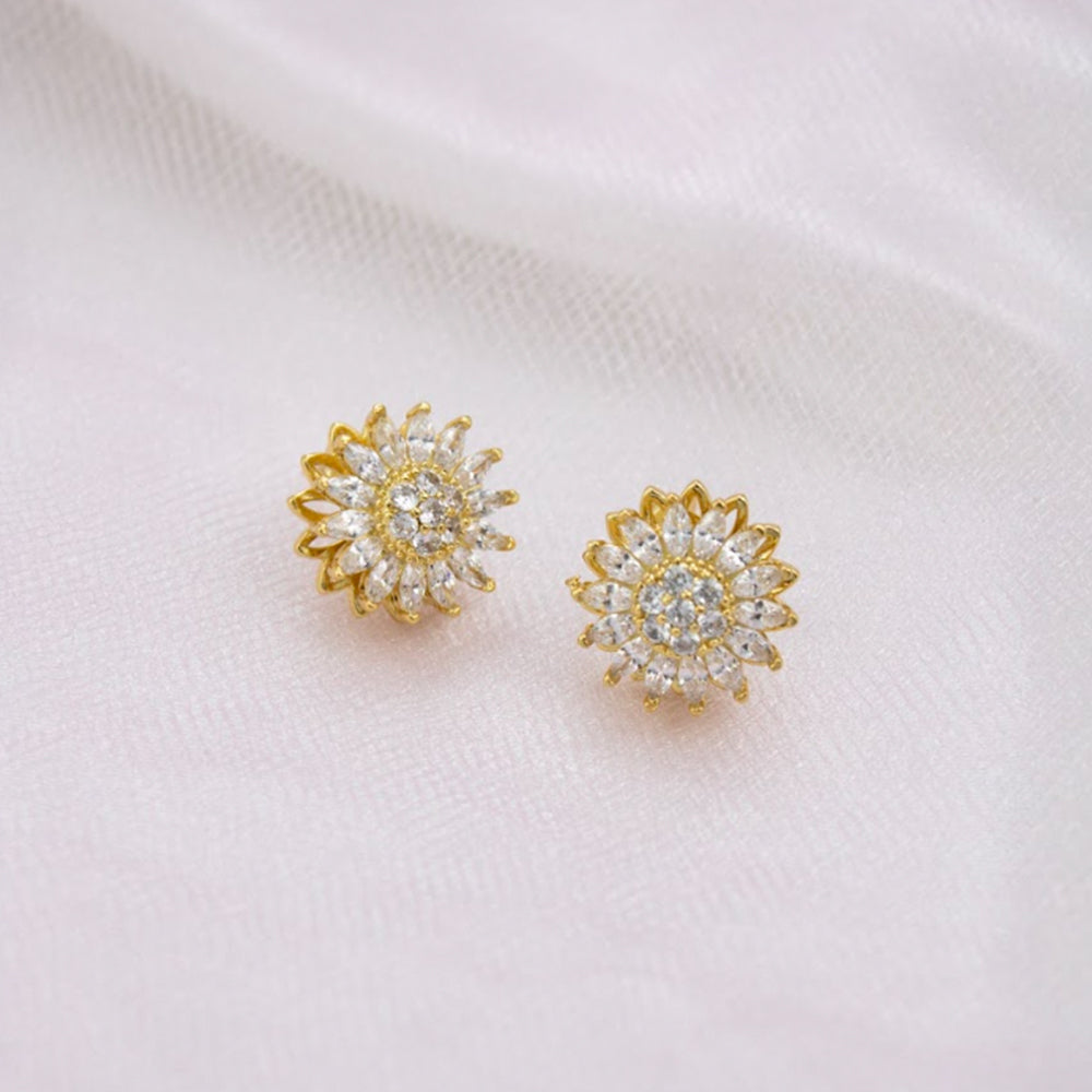 Aretes Girasol Giratorio Dorado Acero