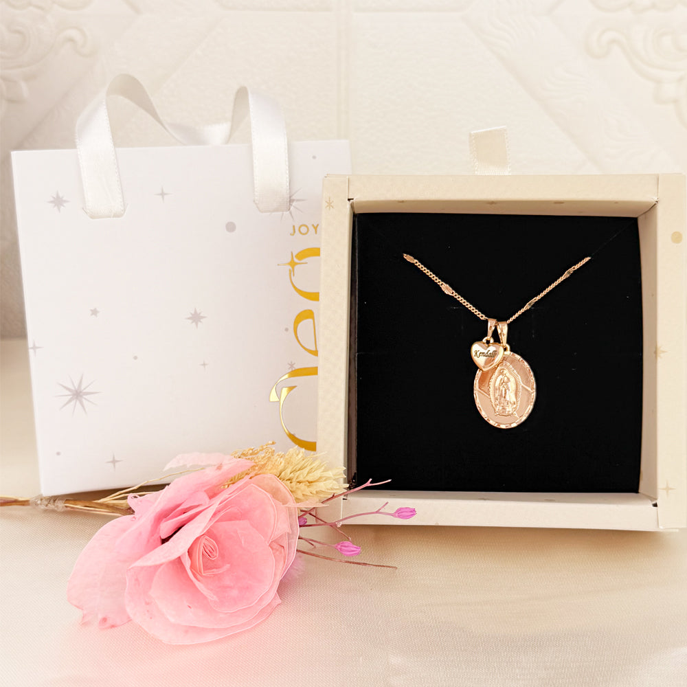 Set Virgen Guadalupe Oval Grabado Rose