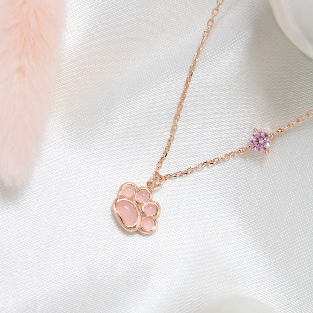 Collar Huellita de Amor Baño Rosa Plata
