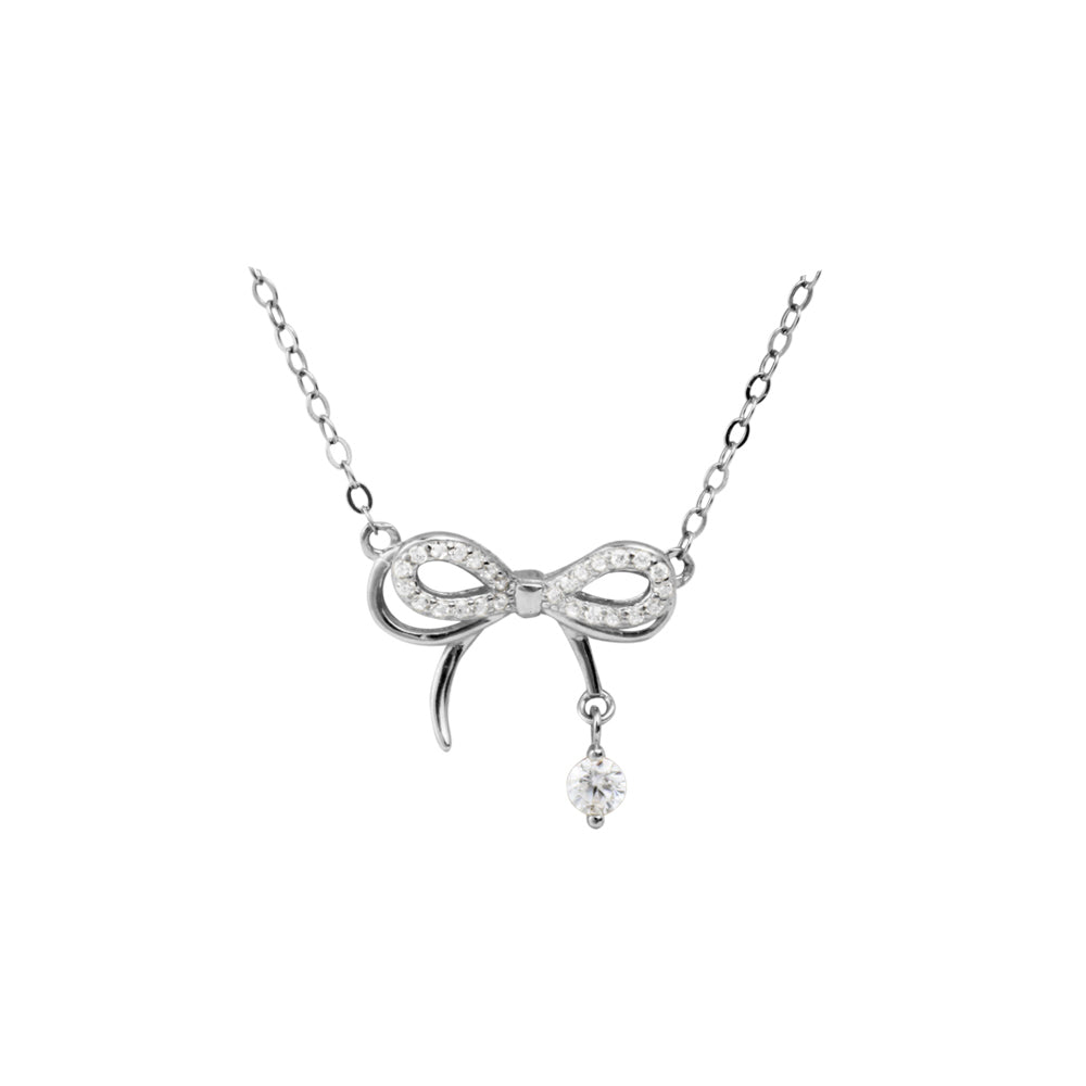 collar de lazo, collar de lazo plateado, collar de plata con lazo, collar con colgante de lazo, collar coquette