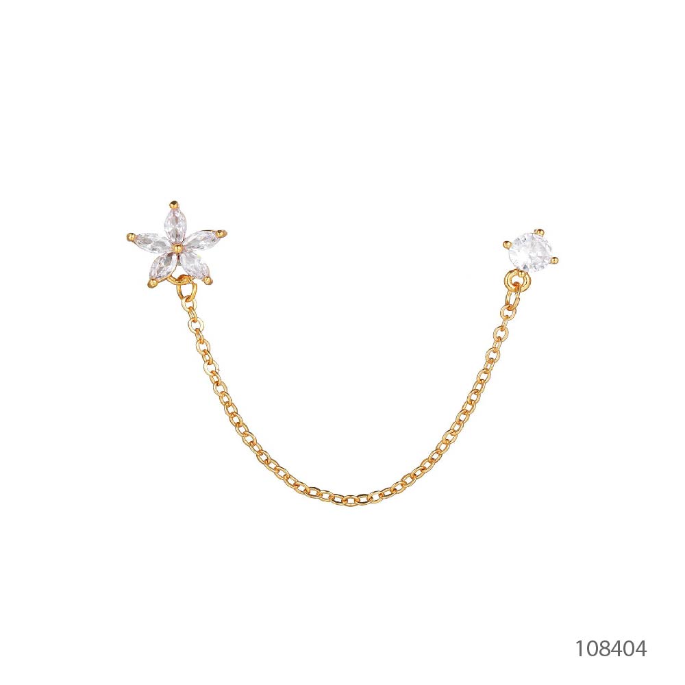 piercing dorado de flor, piercing doble, piercing de flor con piedra, piercing largo