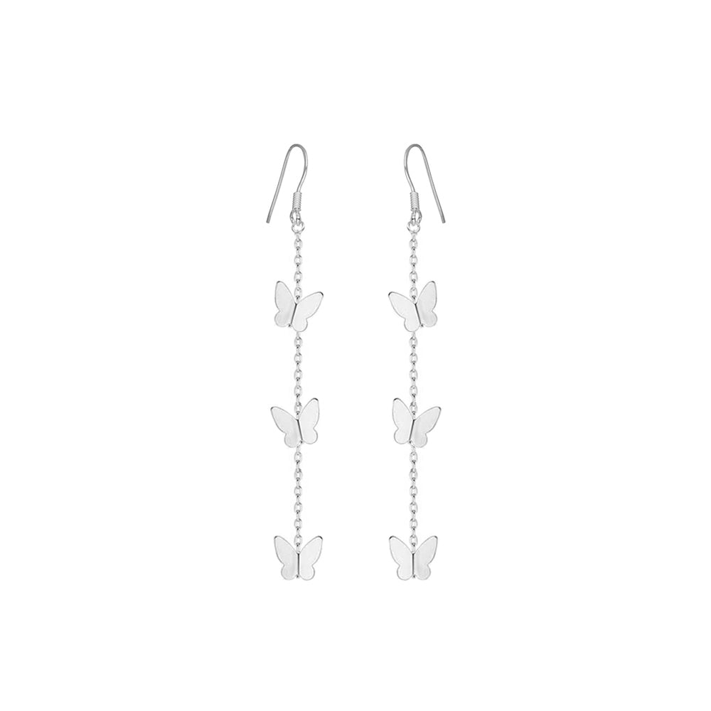 aretes largos de mariposa, aretes plateado de mariposa, aretes de mariposa, aretes plateados romanticos