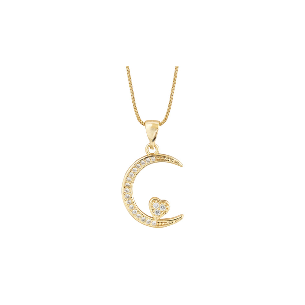 collar de luna dorado, collar de luna con piedras, collar delicado, dije de luna dorado, dije luna dorado con piedras