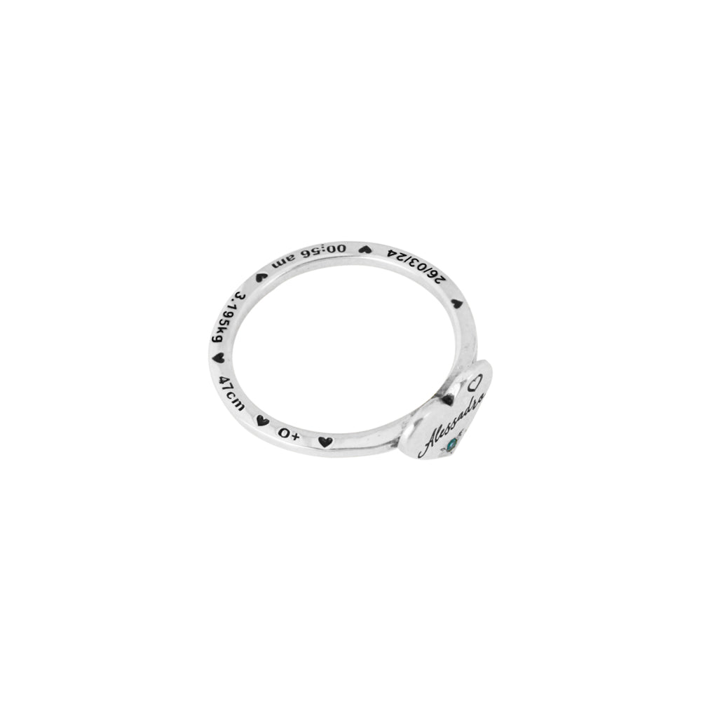 anillo de nacimiento, anillo para mama, anillo con nombre, anillo plateado, anillo con informacion de bebe, anillo piedra de nacimiento