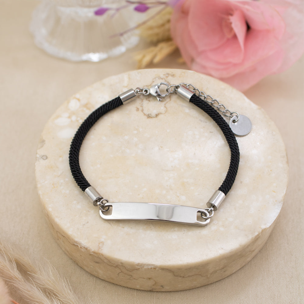 Pulsera de Soga Negro con Dije Plano