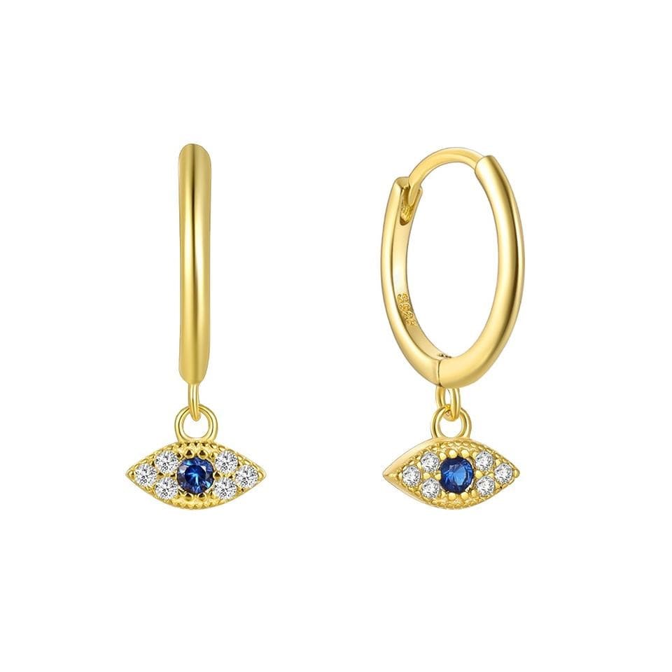 argollas dorado de ojo, argollas de ojo turco, pendientes doradas, argollas con colgante de ojo turco