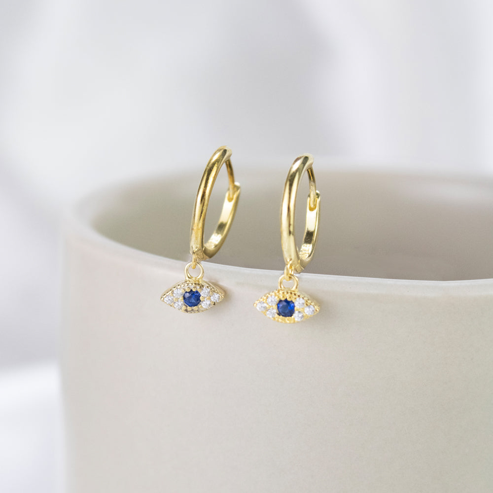 argollas dorado de ojo, argollas de ojo turco, pendientes doradas, argollas con colgante de ojo turco