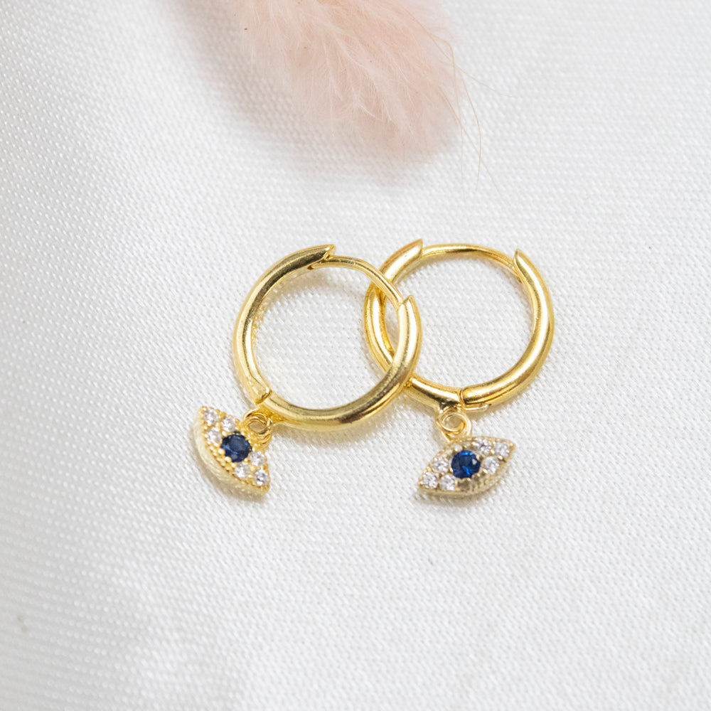 argollas dorado de ojo, argollas de ojo turco, pendientes doradas, argollas con colgante de ojo turco