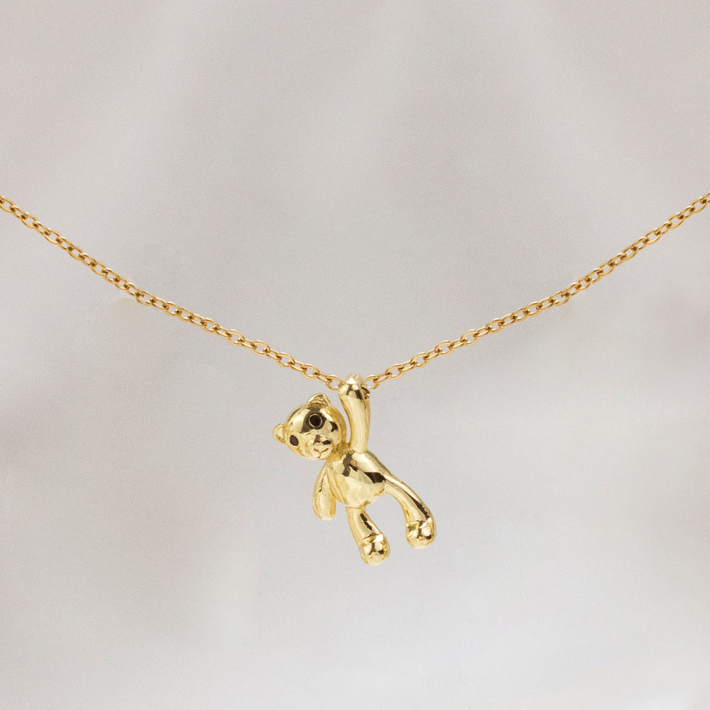 collar dorado de osito, collar con dije de oso colgante, collar dorado con dije de oso