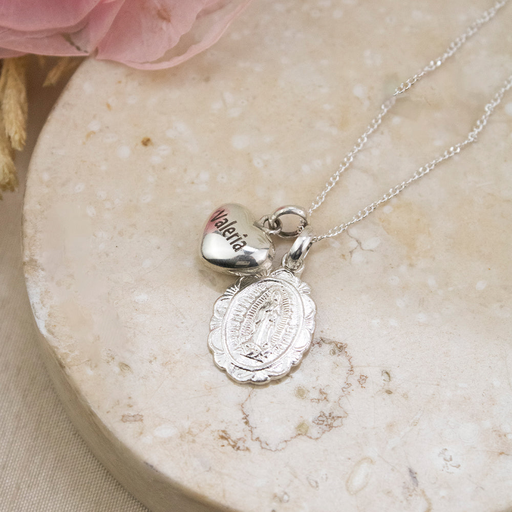 Collar Virgen de Guadalupe Grabado Plata