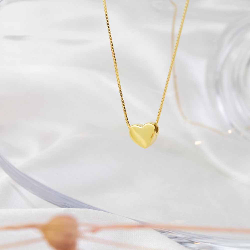 collar delicado dorado con dije corazon, collar con dije corazon pasante, delicado collar de corazon, collar dorado delicado, collar de corazon