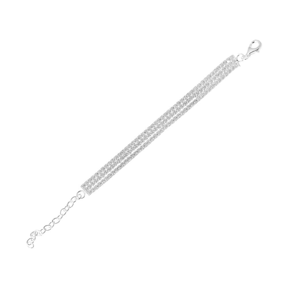 pulsera de 3 cadenas, pulsera con brillos, pulsera de piedras, pulsera plateada de piedras