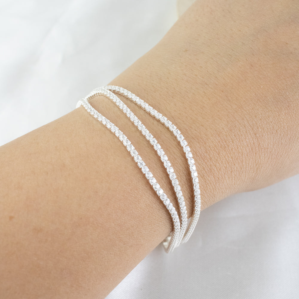 pulsera de 3 cadenas, pulsera con brillos, pulsera de piedras, pulsera plateada de piedras