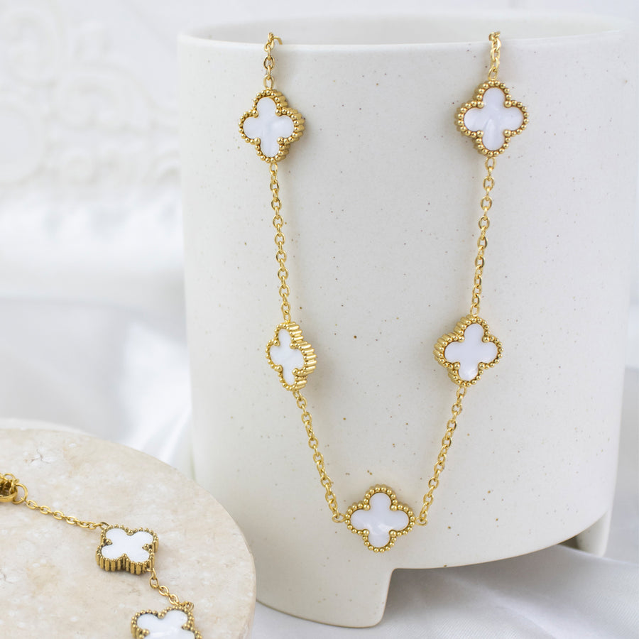 Collar 5 Treboles Dorado Nacarado