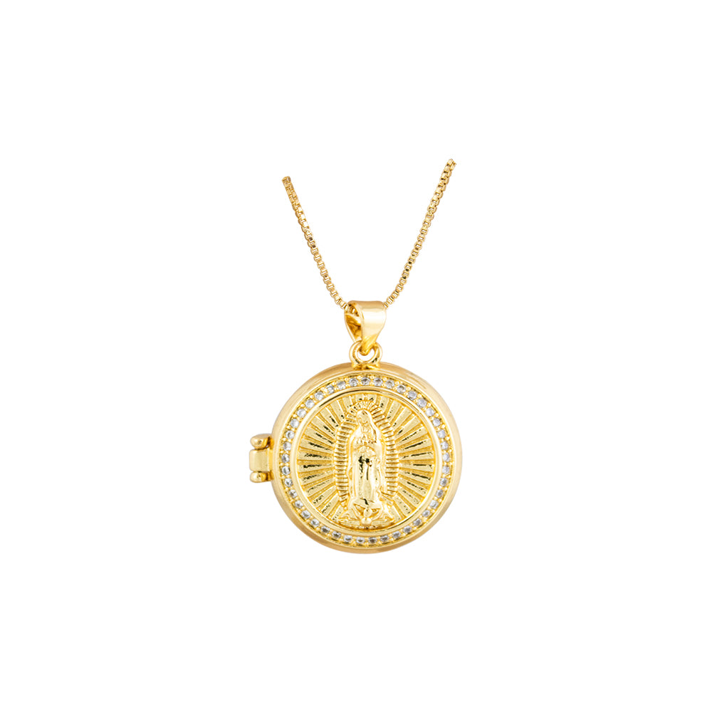 Collar Relicario Virgen Redondo Dorado