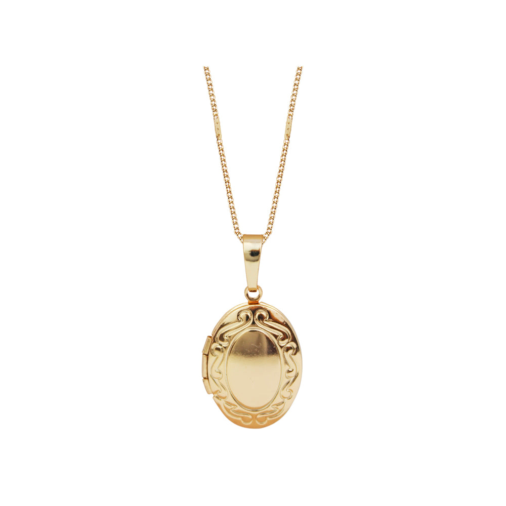 collar relicario oval dorado con grabado, collar dorado, collar para poner fotos dorado