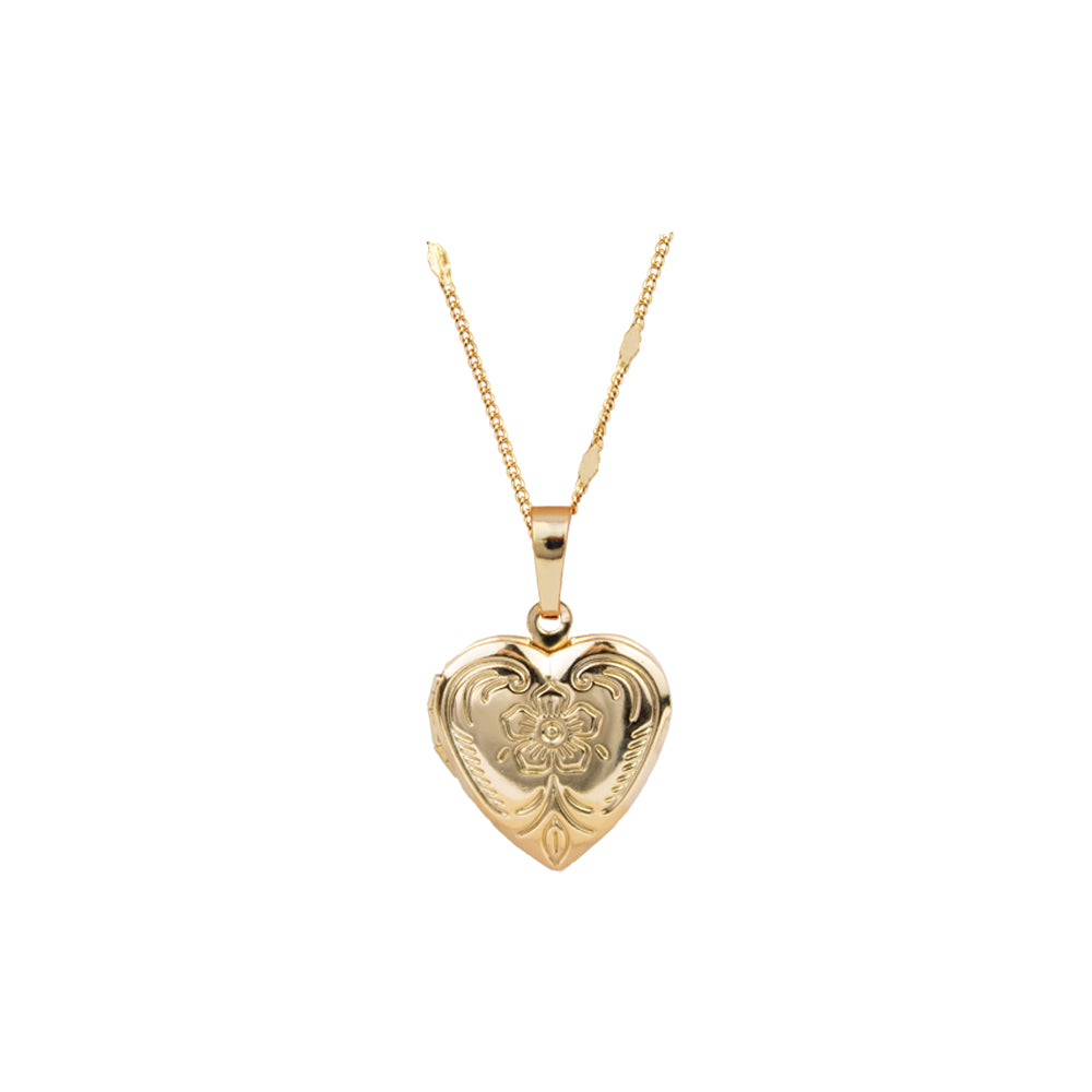collar relicario corazon con flor, collar de corazon, collar para poner fotos, collar dorado, relicario